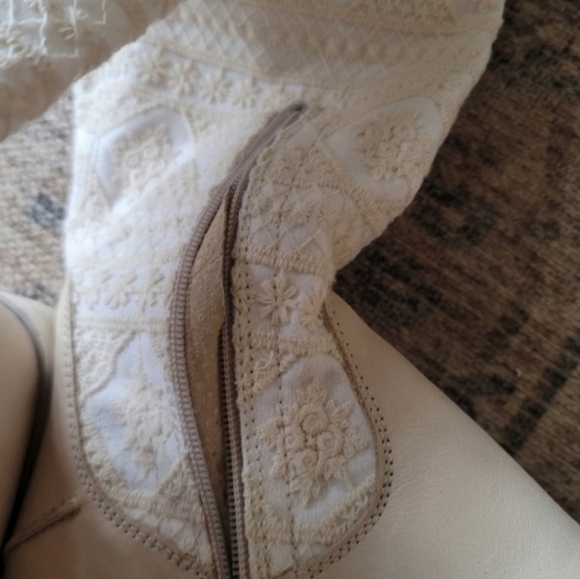 NEW free people bren textile slouch boot ivory off white knee high embroidered - Picture 5 of 8